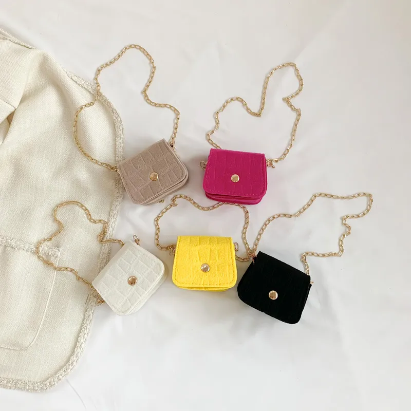 Women's Mini Felt Cloth Solid Color Cute Round Flip Cover Chain Bag