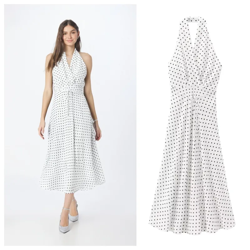 Women's Sheath Dress Elegant Halter Neck Sleeveless Round Dots Midi Dress Holiday Banquet Selfie