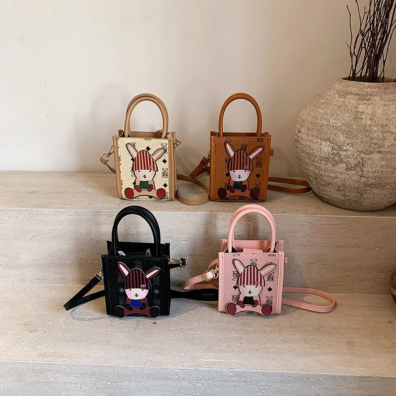 Girl'S Small Pu Leather Rabbit Bear Cute Square Magnetic Buckle Crossbody Bag