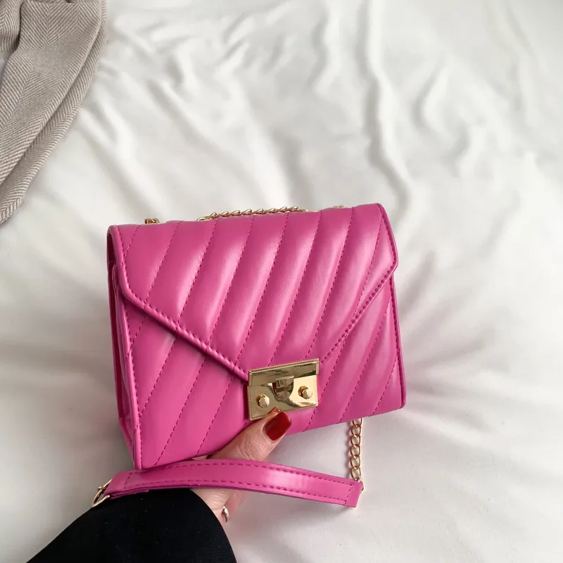 Women's Small Pu Leather Stripe Streetwear Sewing Thread Square Lock Clasp Square Bag