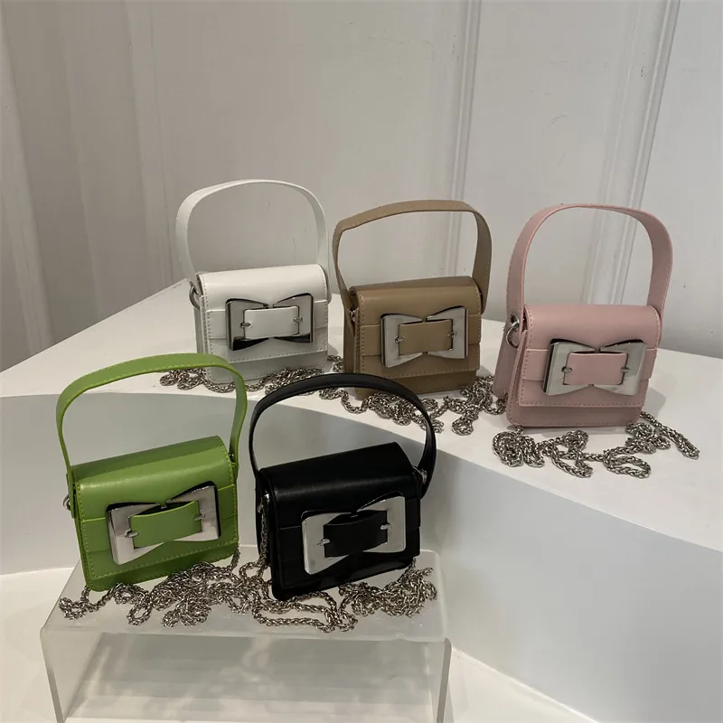 Women's Girl'S Pu Leather Bow Knot Cute Square Magnetic Buckle Shoulder Bag