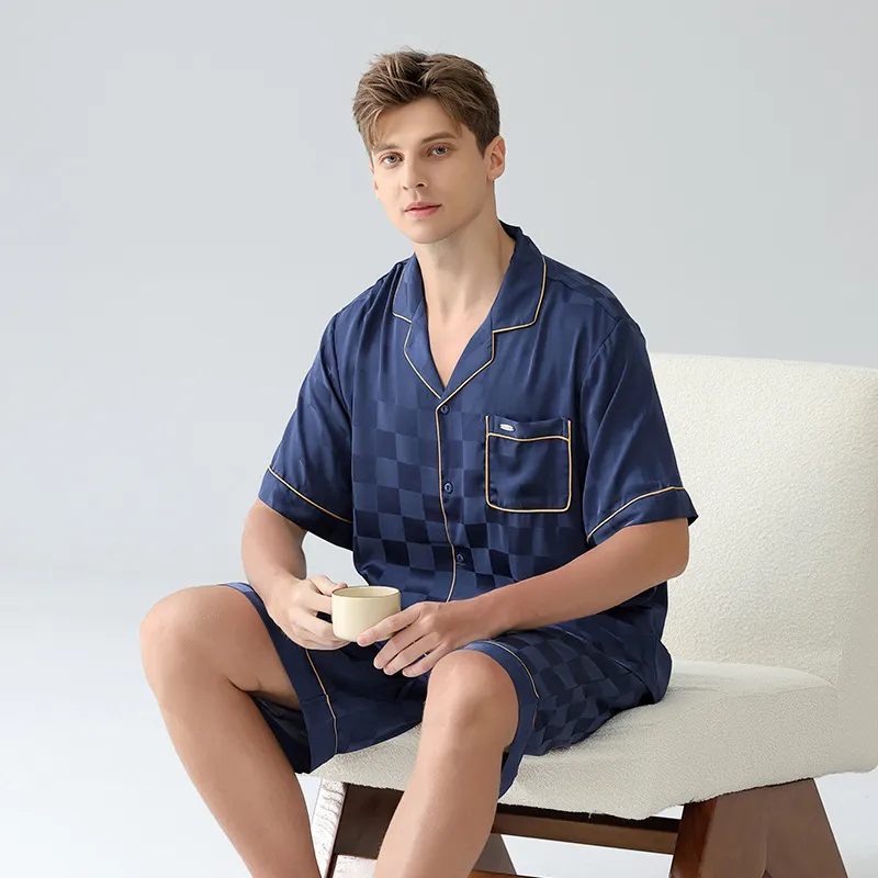 Men's Summer Silk - Like Satin Pajama Set With Short Sleeves & Breathable Shorts - Lightweight Viscose Homewear Outfit