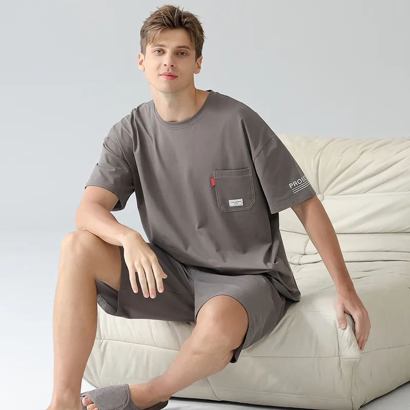 Antibacterial Cotton Men's Summer Pajama Set - 100% Cotton A - Class Safety Certified Lightweight Short Sleeve & Shorts Homewear