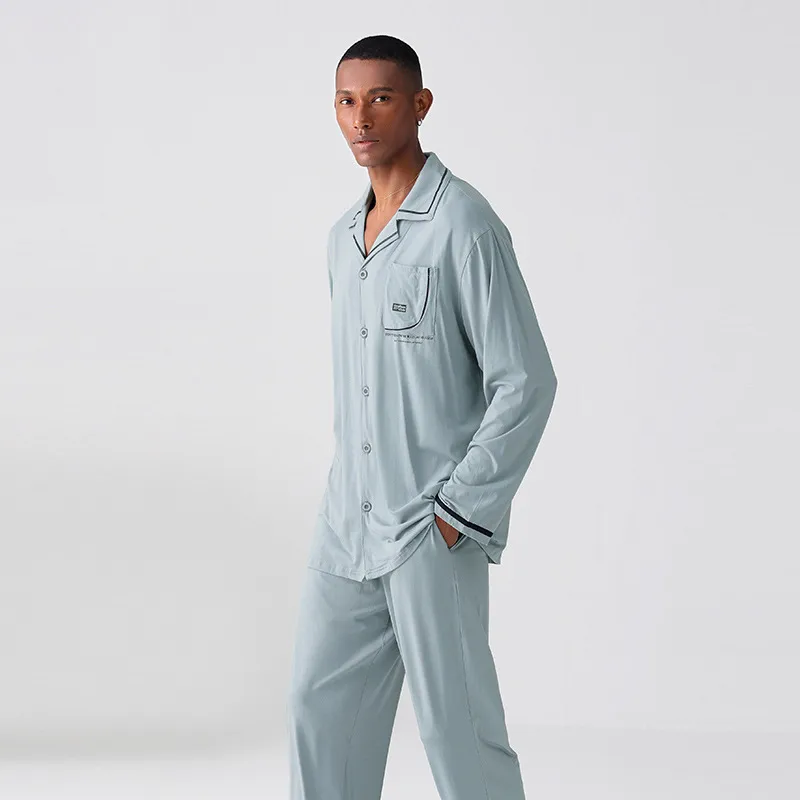 Men's Soft Modal Cotton Pajama Set - Long Sleeve Winter Homewear, Plus - Size Comfortable Sleepwear