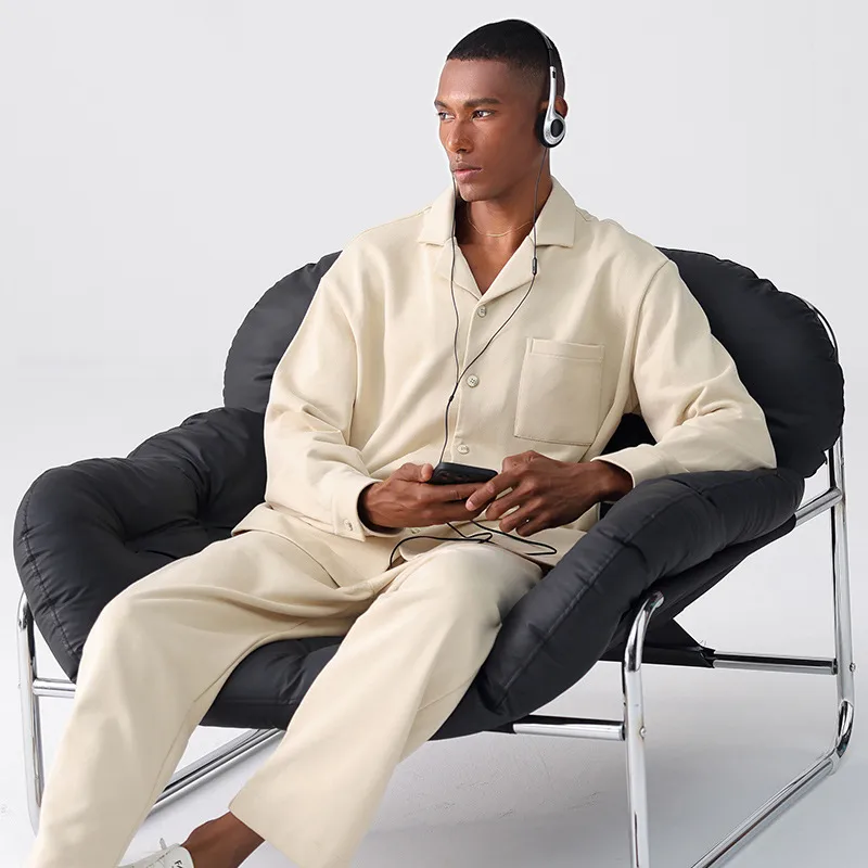 Men's Cotton Pajama Set American Casual Style Spring Autumn Winter Homewear Lounge Outfit Comfortable Stretch Fabric