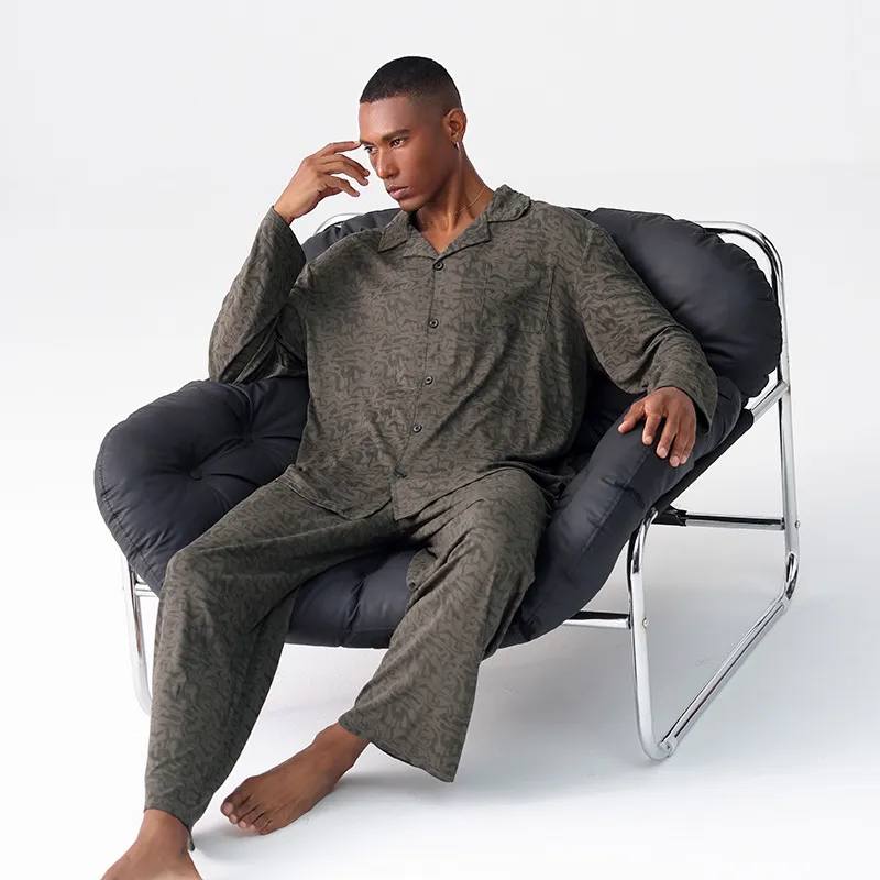 Super Soft Men's Modal Long Sleeve Pajama Set, Trendy American Homewear For Spring/Autumn & Winter, Comfortable Loungewear Wearable Outdoors