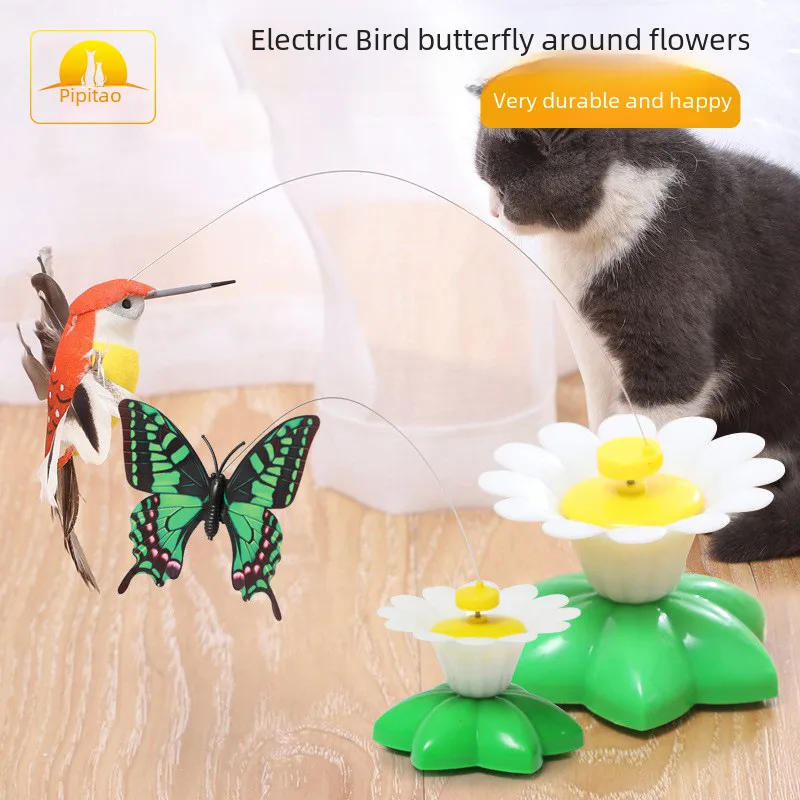 Fun Intelligent Automatic Rotating Cat Toy Teasing Device Flying Bird Butterfly Flower Chasing Interactive Kitty Plaything