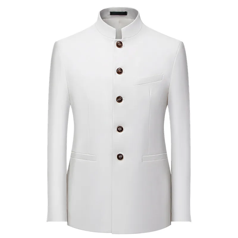 Modern Men's Business Casual Slim Fit Solid Color Stand Collar Single - Breasted Suit Jacket
