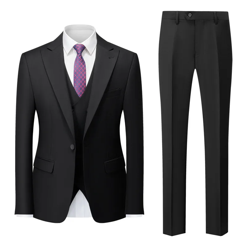 Men's Business Casual Suit Set For Wedding, Slim Fit Groom Tuxedo With Blazer & Pants, Modern Formal Attire For Special Occasions