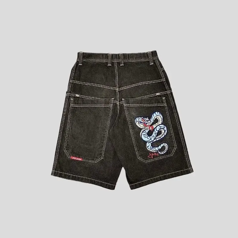 Men's Casual Hip - Hop Print Denim Shorts Wide - Leg Knee - Length Streetwear Urban Fashion Summer Shorts