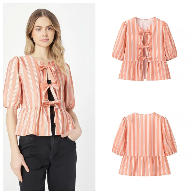 Women's Blouse Half Sleeve Blouses Casual Elegant Streetwear Stripe
