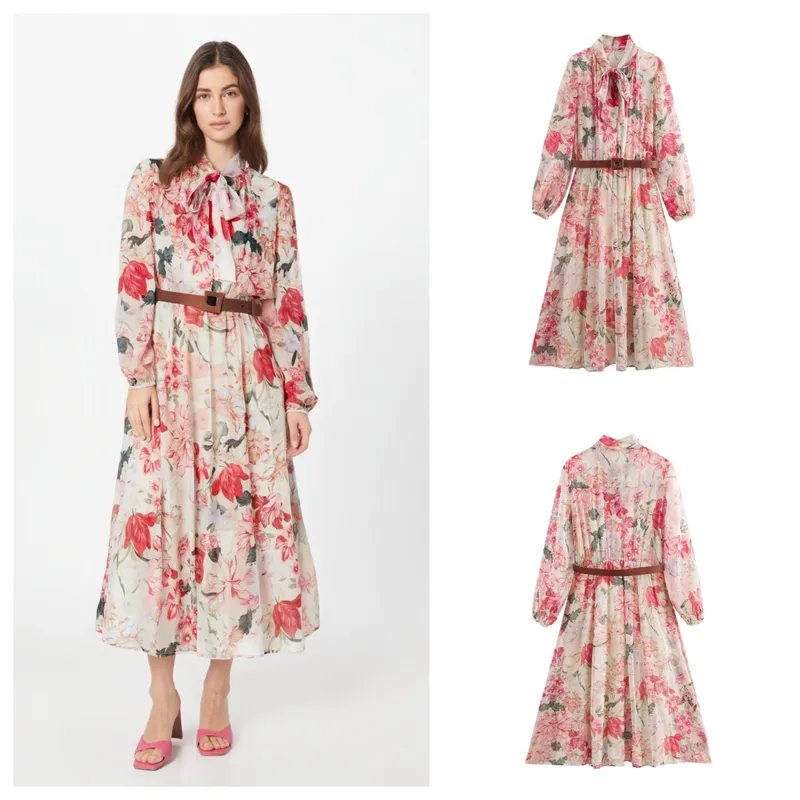Women's Floral Dress Casual Elegant Streetwear Round Neck Long Sleeve Printing Maxi Long Dress Holiday Banquet Selfie