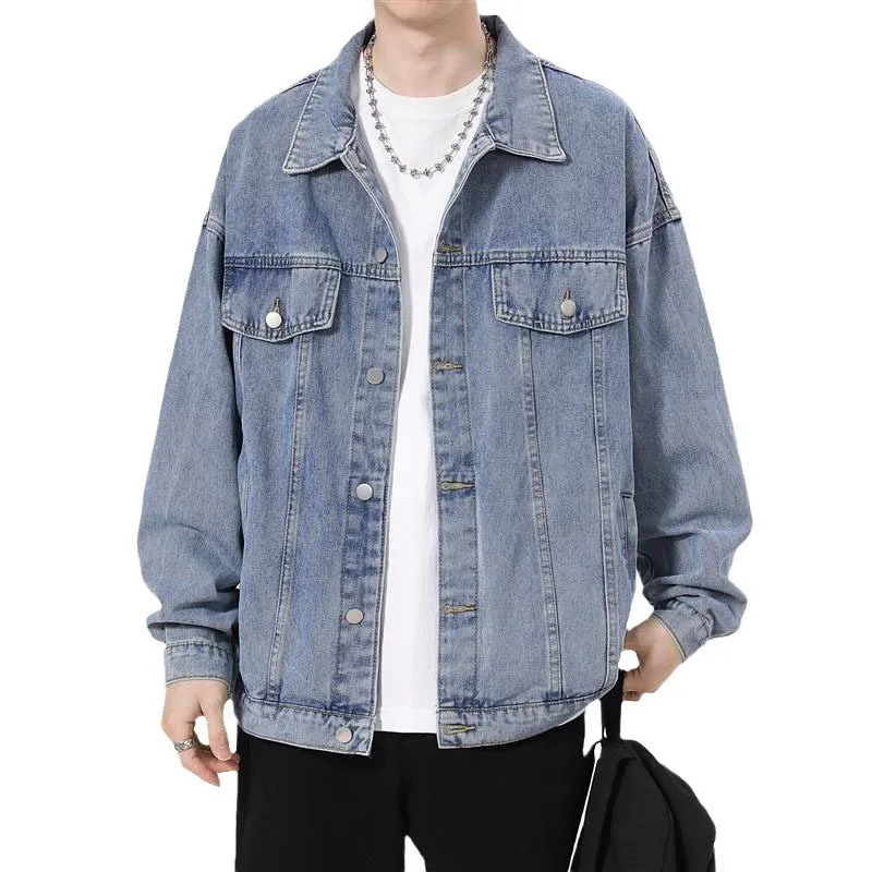 NASA Men's Denim Jacket, Oversized High Street Casual Coat, Loose Fit Trendy All - Season Bomber Jacket