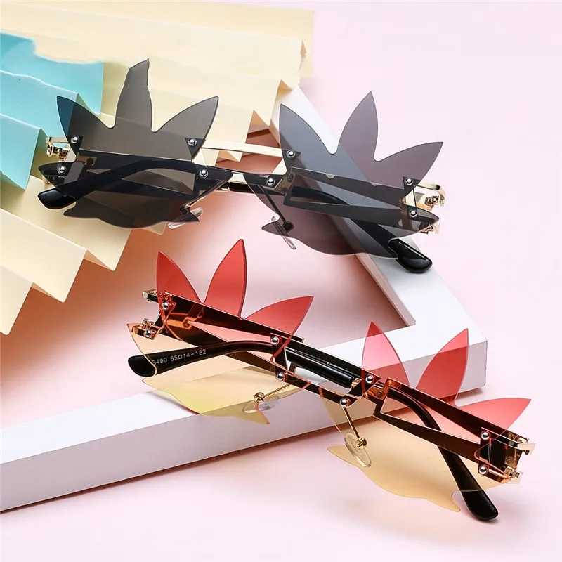 Casual Novelty Maple Leaf Ac Special-Shaped Mirror Frameless Glasses