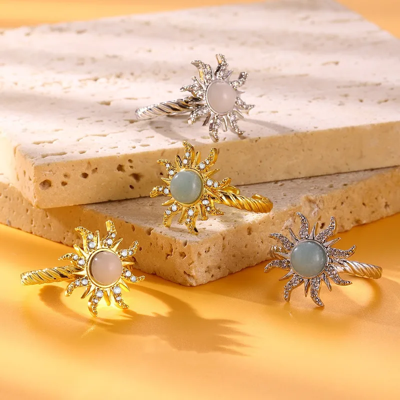 Vacation Simple Style Sun Copper Inlay Zircon Women's Rings