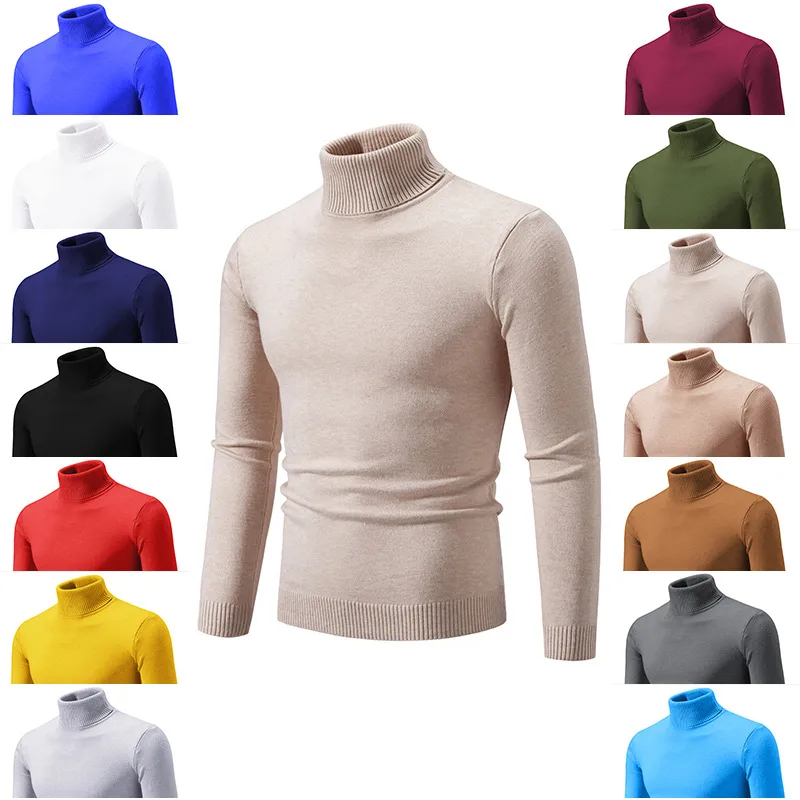 Foreign Trade Men's Solid Color Turtleneck Sweater Cross-Border Korean Slim Casual Thin Youth Sweater Sweater Bottoming Shirt