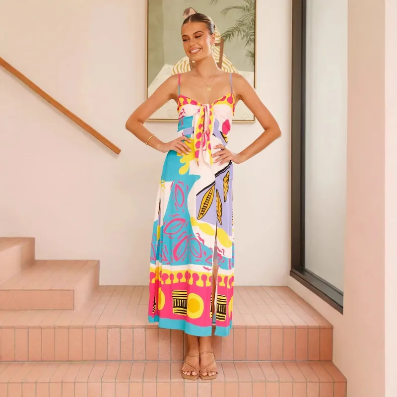 Women's Strap Dress Casual Elegant Streetwear Strap Sleeveless Printing Midi Dress Holiday Banquet Selfie