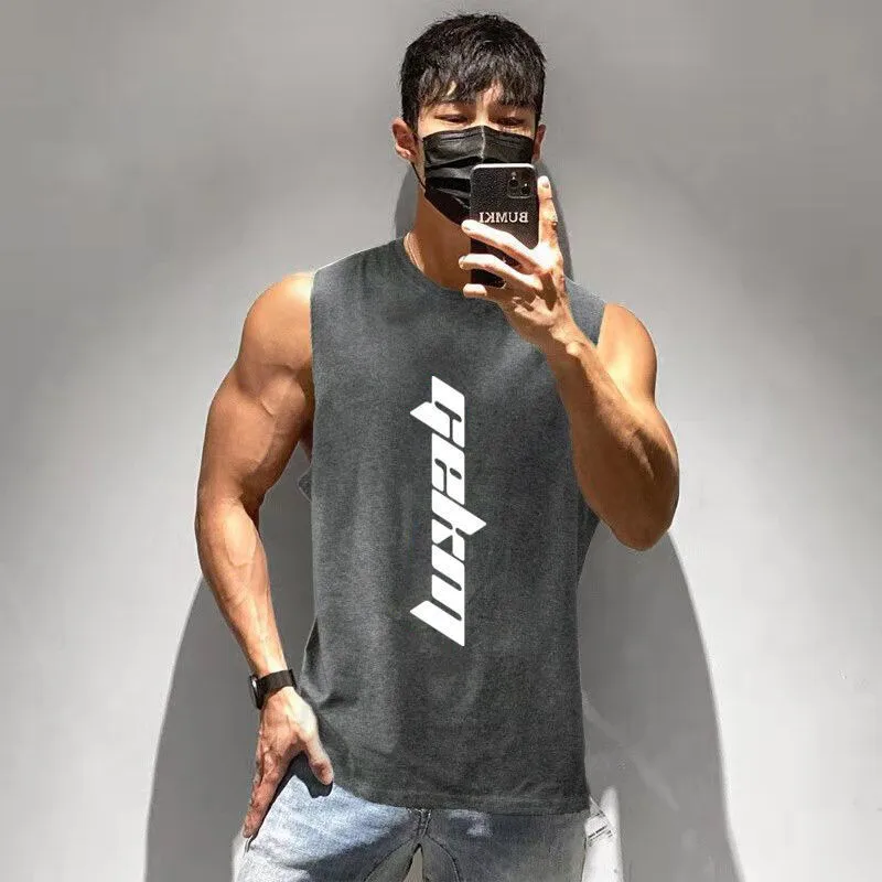 Summer Sleeveless Vest Men's Muscle Fashion Brand Gym Running Training Waistcoat Loose Exercise T-shirt Quick-Drying Top