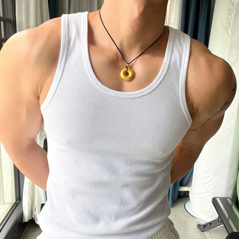 Men's Vest Thickened Thick Thread Vest 2*2 Men's American Sports Vest Hip Hop Slim Fit Sweat-Absorbing Bottoming Shirt