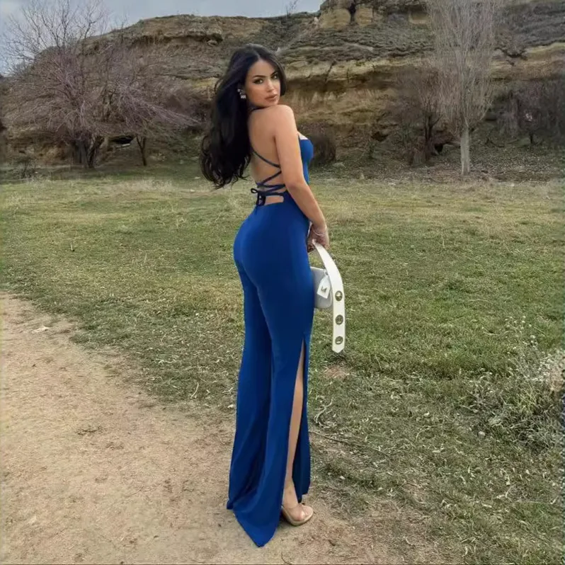 Women's Holiday Banquet Selfie Sexy Solid Color Full Length Jumpsuits