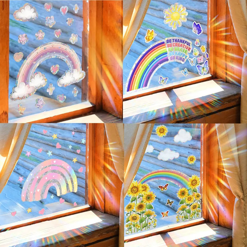 Casual Pastoral Letter Rainbow Butterfly PVC Window Stickers Wall Art