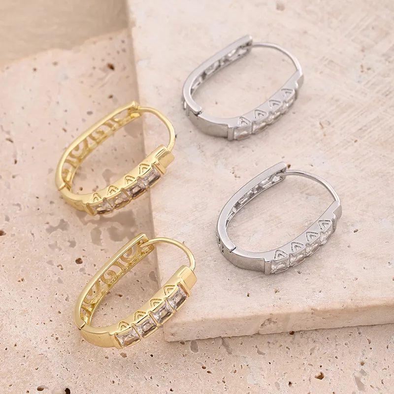 1 Pair/Package Casual Modern Style Simple Style U Shape Polishing Plating Inlay Copper Zircon 18K Gold Plated White Gold Plated Hoop Earrings Earrings