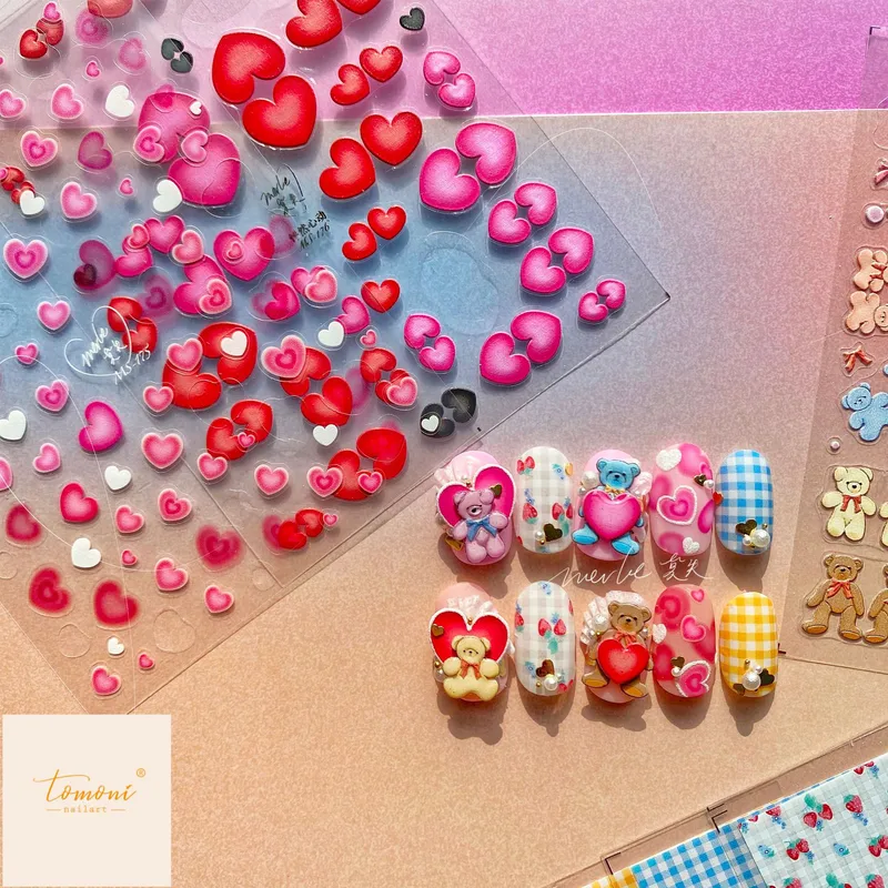 Cute Sweet Cartoon Heart Shape PET Nail Patches