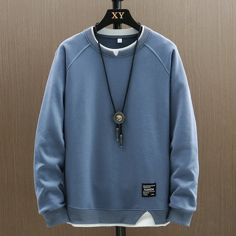 False Two-Piece Patchwork Heavy Round Neck Sweater Men's Spring And Autumn Trendy Ins All-Match Long Sleeve T-shirt Top Coat Men