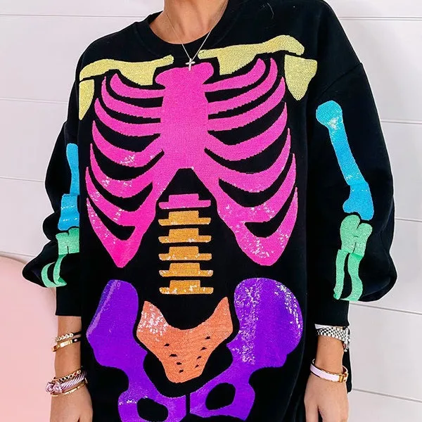 Human Skull Digital Printed Round Neck Sweater Halloween 2023 Pullover Independent Station Supply Women's Clothing