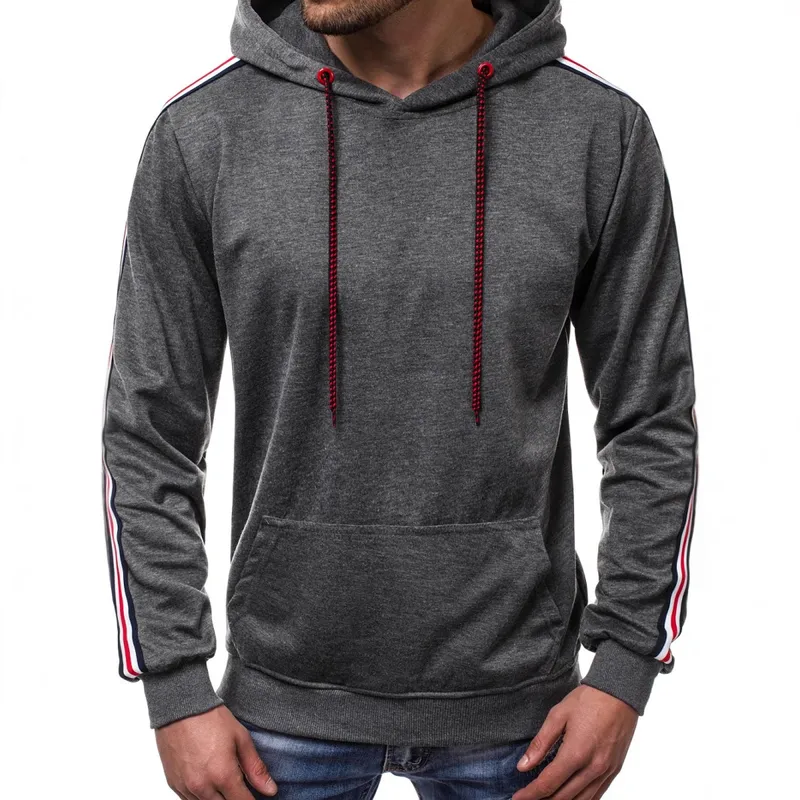 Men's New Casual Fashion Pullover Hooded Sweater Fashion Line Stitching