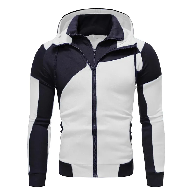 2020 New Amazon Men's Special Multicolor Double Layer Zipper Hooded Cardigan Slim-Fitting Sweater