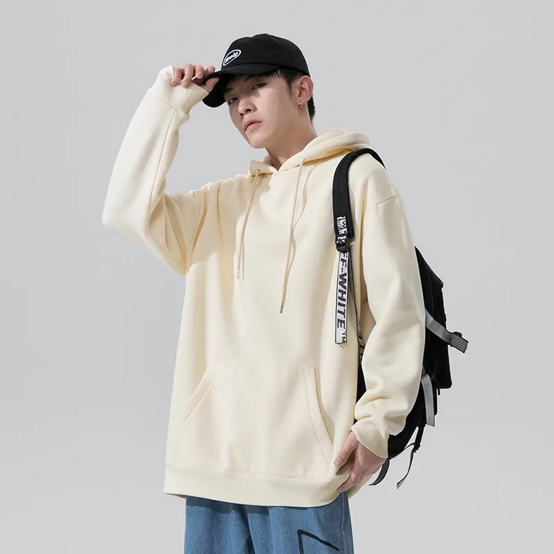 Solid Color Hooded Sweater Men's 2022 Spring And Autumn New Double-Layer Hat Pullover Top Korean Fashion Loose Versatile Coat