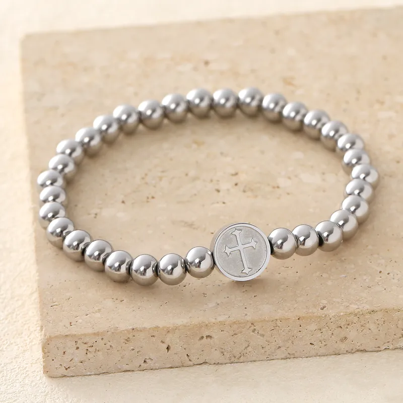 Simple Style Commute Cross 304 Stainless Steel Beaded Unisex Bracelets