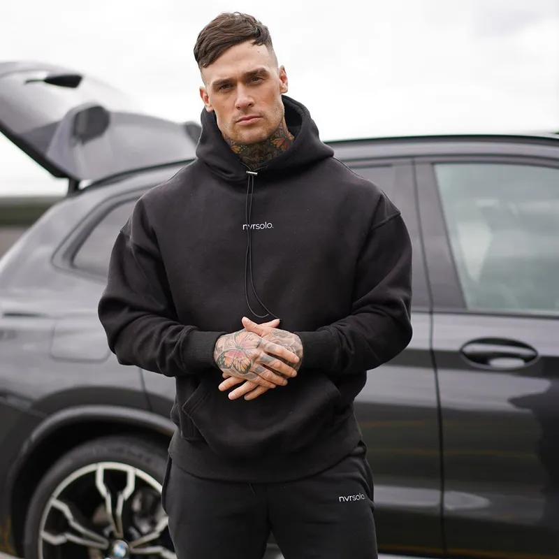 Men's Muscle Fit Athletic Hoodie Autumn Casual Oversized Gym Training Pullover Streetwear Trendy