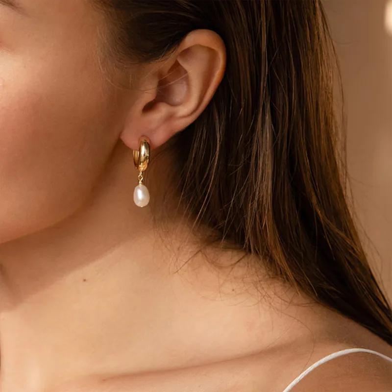 1 Pair Elegant Geometric 316 Stainless Steel  Freshwater Pearl Drop Earrings