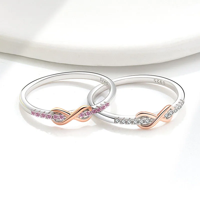 Elegant Modern Style Infinity 925 Sterling Silver Plating Zircon Women's Rings