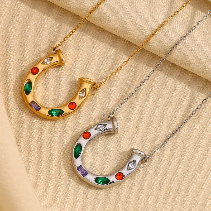 French Style U Shape 304 Stainless Steel Plating 18K Gold Plated Women's Pendant Necklace
