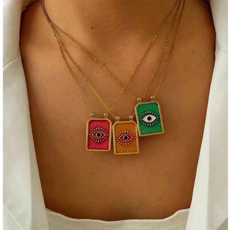 Retro Simple Style Red Heart Eye 316L Stainless Steel  Enamel 18K Gold Plated Women's Pendant Necklace