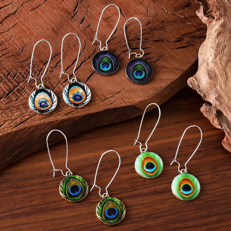 1 Pair Retro Peacock Feather Alloy Drop Earrings