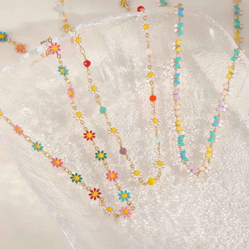Casual Cute Simple Style Geometric Flower Copper Epoxy Plated With KC Gold Women's Necklace