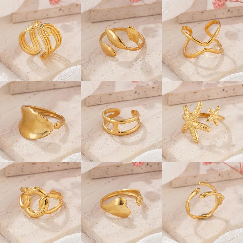 Retro Classic Style Geometric Starfish Heart Shape 304 Stainless Steel Plating Women's Open Rings