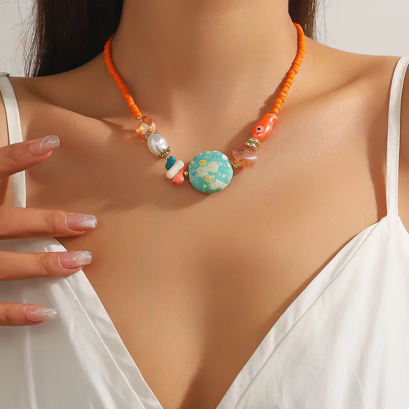 Bohemian Starfish Conch Fish Artificial Crystal Women's Necklace
