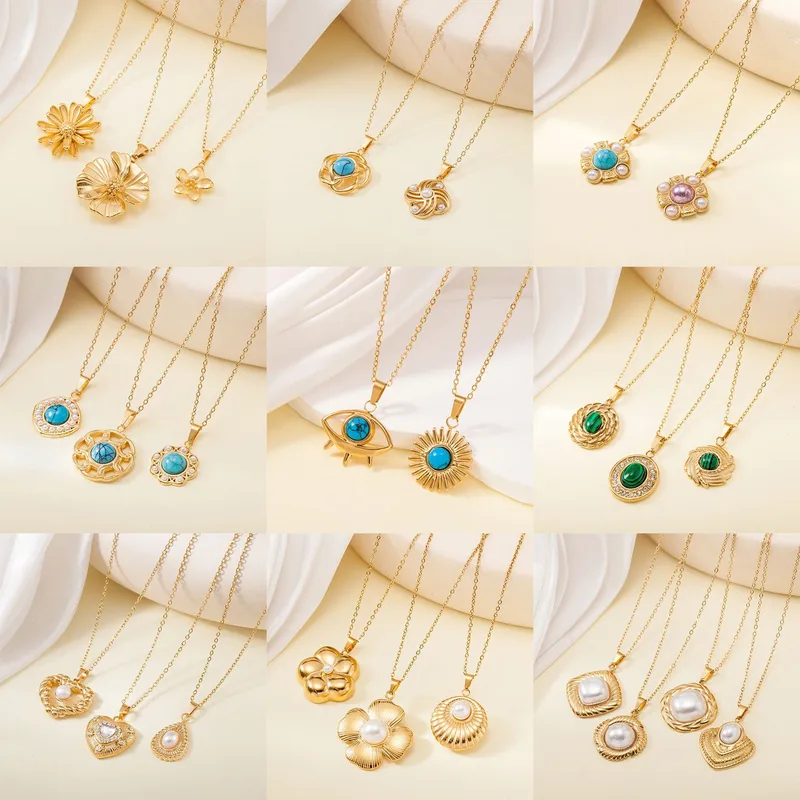 Simple Style Water Droplets Heart Shape Flower Titanium Steel Plating Women's Pendant Necklace