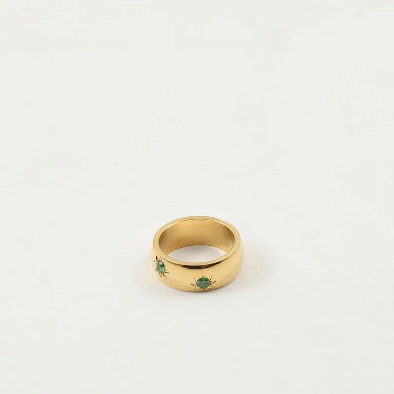 Retro Classic Style Geometric Titanium Steel Zircon 18K Gold Plated Women's Rings