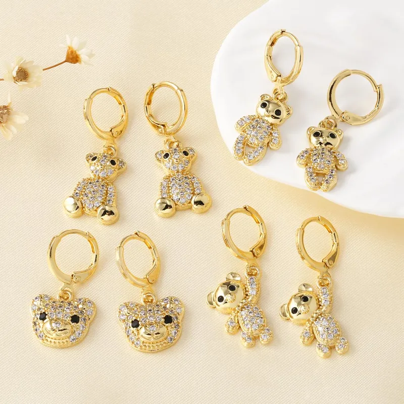 1 Pair Simple Style Bear Plating Inlay Copper Zircon 18K Gold Plated Drop Earrings