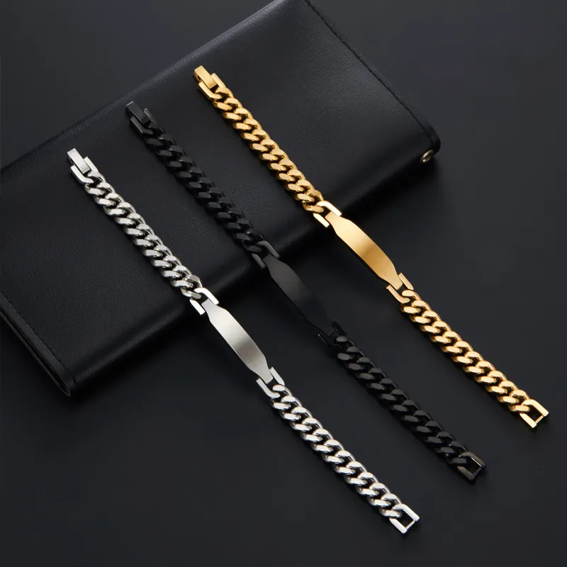 Business Hip-Hop Customization Laser Engraving Solid Color 304 Stainless Steel Plating Men's Bracelets