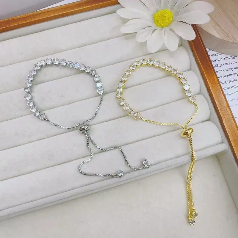 Casual Sweet Simple Style Simple Copper Polishing Inlay Zircon 18K Gold Plated White Gold Plated Women's Bracelets