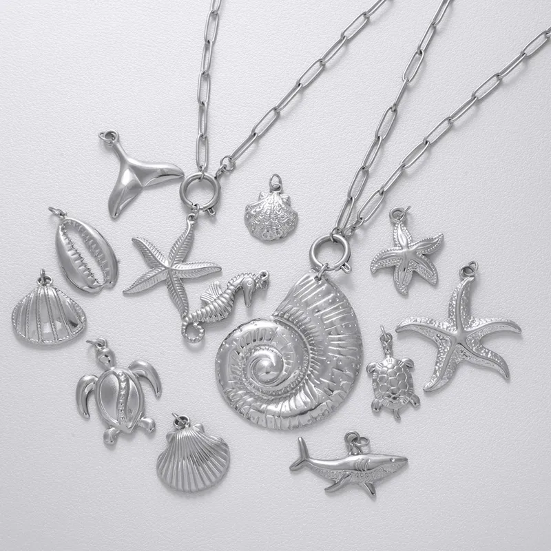 Vacation Marine Style Tortoise Starfish Shell 304 Stainless Steel Women's Pendant Necklace