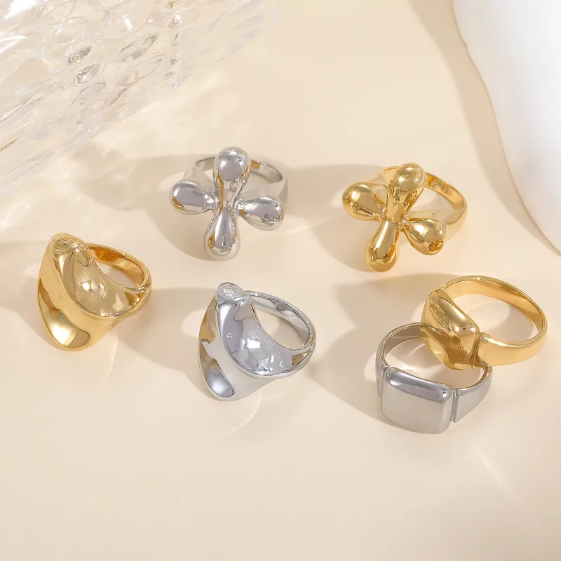 Basic Simple Style Irregular Cross Rectangle 304 Stainless Steel 18K Gold Plated Women's Rings