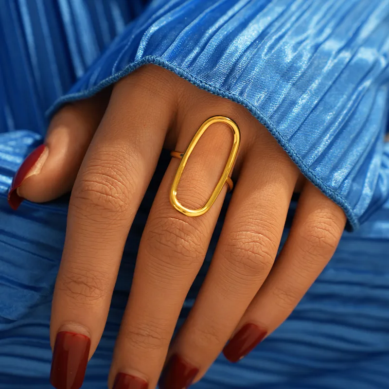 Wholesale Jewelry Elegant Retro Geometric 304 Stainless Steel 18K Gold Plated Open Rings